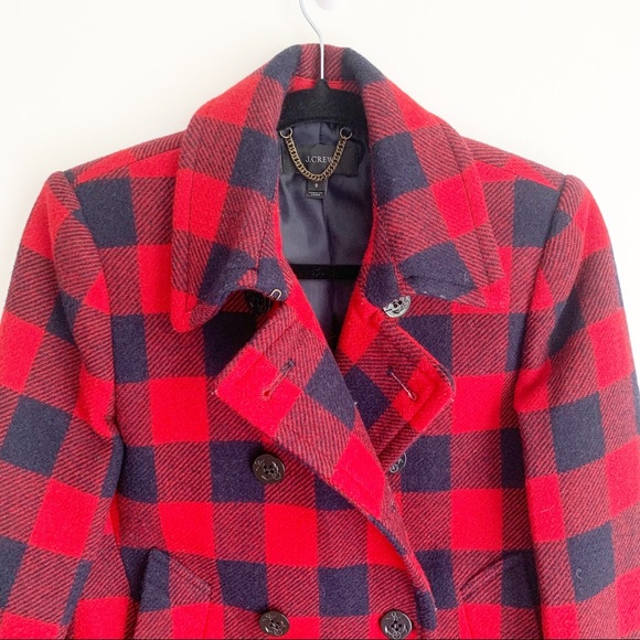 J Crew Red and Navy Buffalo Check Peacoat - Picture 3 of 7